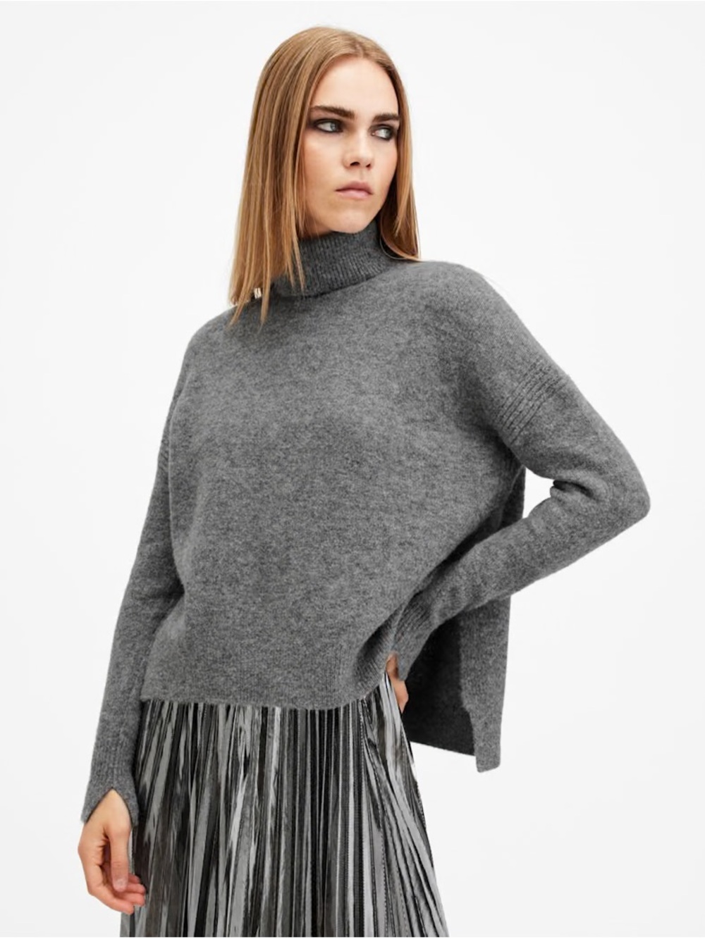 20. All Saints • NWT $429 USD Wool Blend Grey Turtleneck Sweater PTP 26”